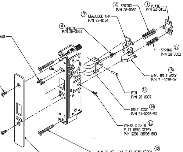 assembly mortise lock parts diagram